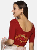 Women Back Printed Stretchable Half Sleeve  Blouse U084 Brick Red