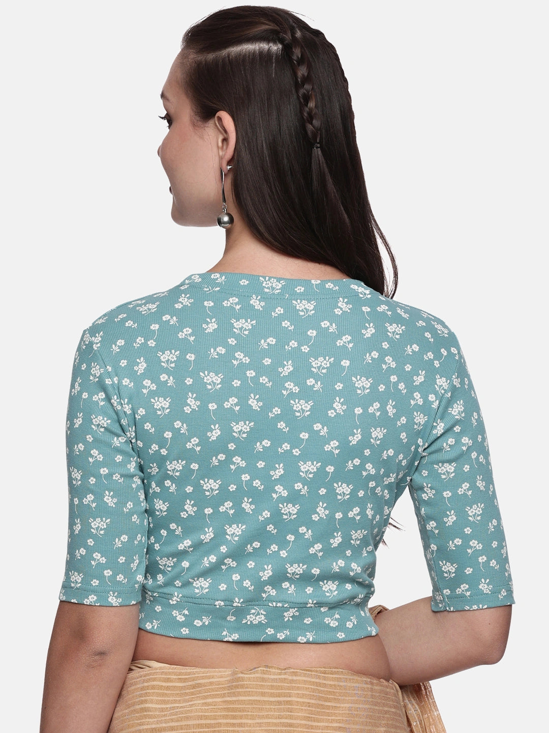 Women Allover Printed Stretchable Elbow Sleeve RIB Blouse UA019 - notyetbyus