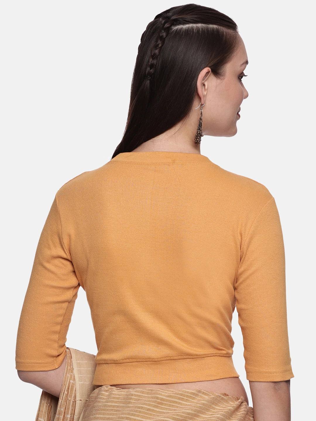 Women Plain Stretchable Elbow Sleeve RIB Blouse U0121 Mango