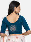 Women Back Printed Stretchable   Half Sleeve Blouse U026 peacock