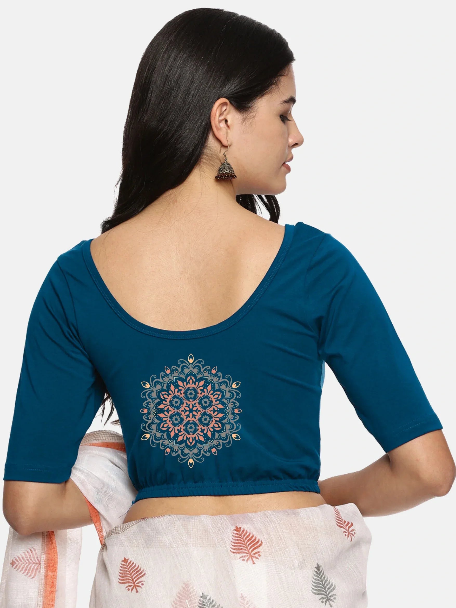 Women Back Printed Stretchable Blouse U026 - notyetbyus