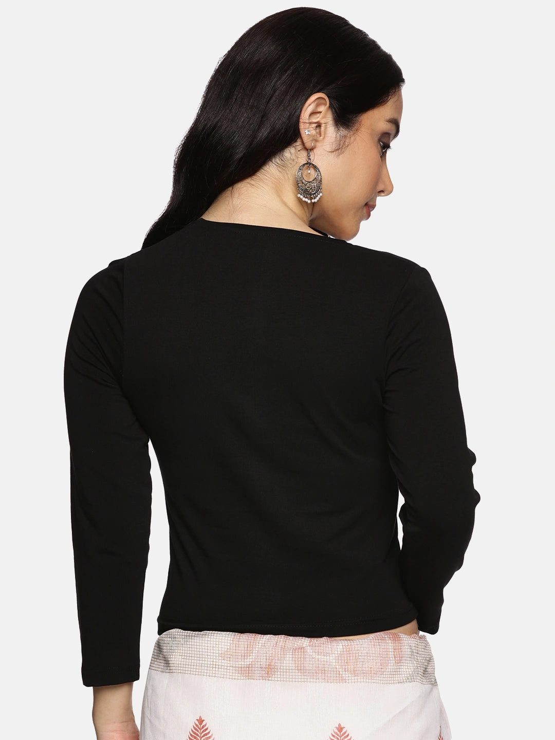 Women Three Fourth Sleeve Plain Stretchable Blouse U0101 Black