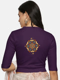 Women Back Printed Stretchable Elbow Sleeve RIB Blouse U0167 Violet