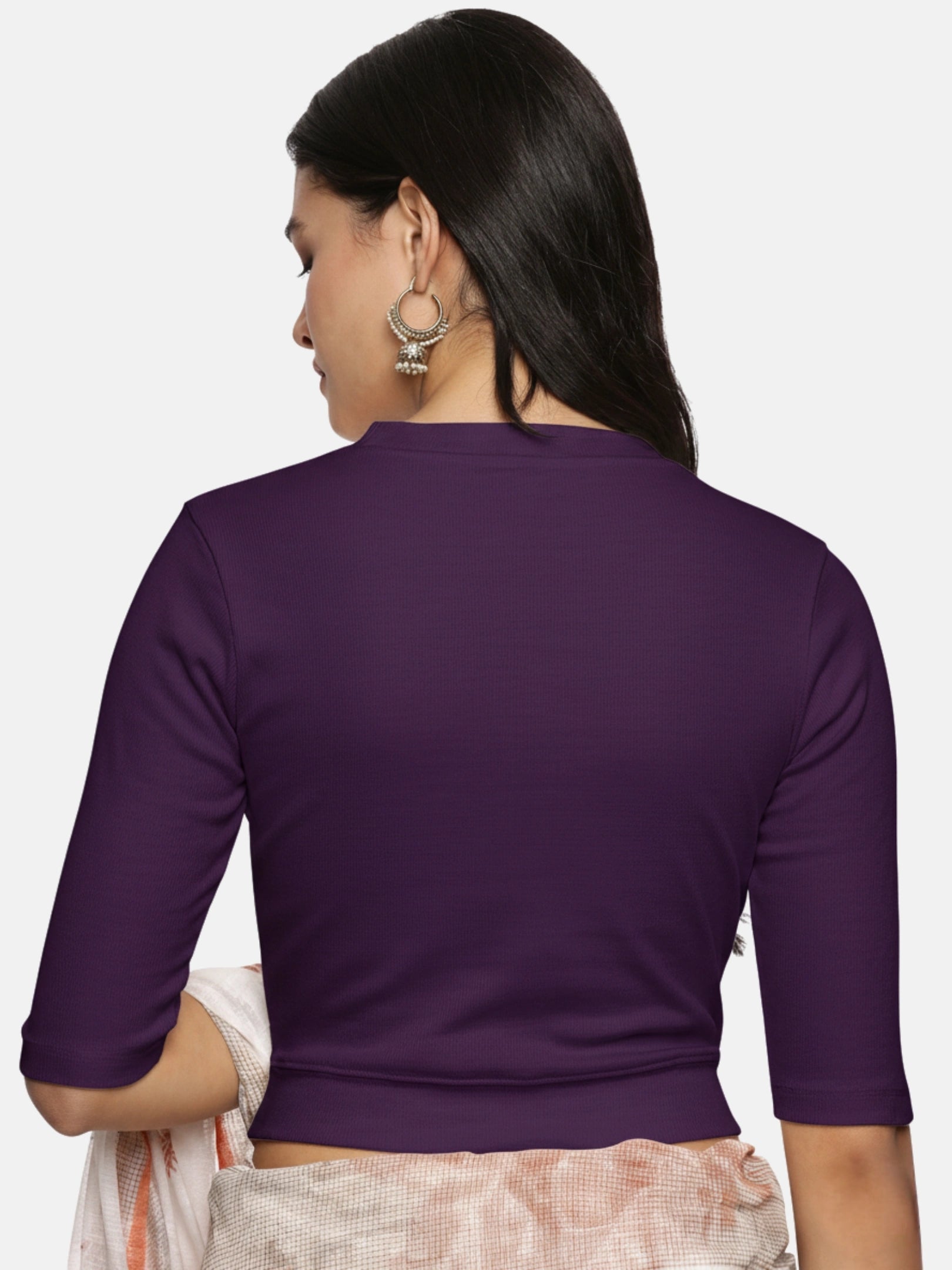 Women Plain Stretchable Elbow Sleeve RIB Blouse U0121 - notyetbyus