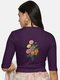Women Back Printed Stretchable Elbow Sleeve RIB Blouse U0171 Violet