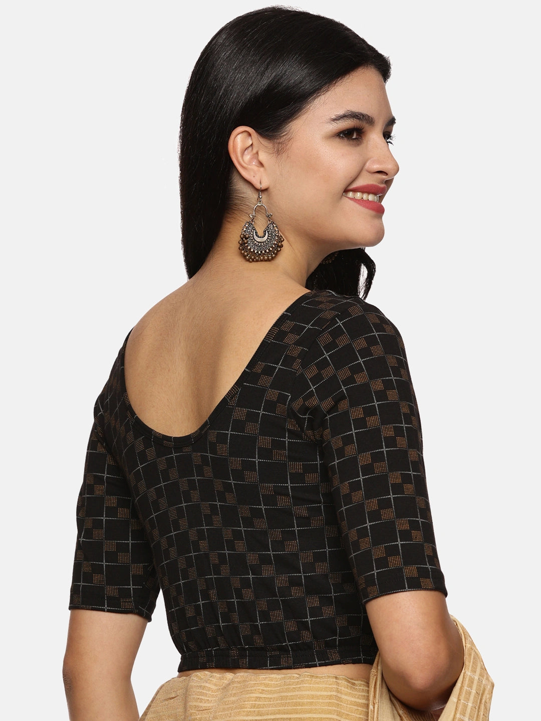 Women Allover Printed Black Stretchable Blouse UA03 - notyetbyus