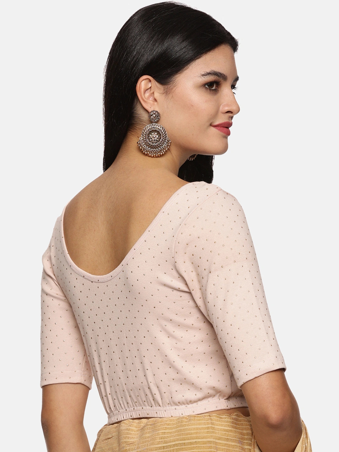 Women Creme Mettalic Dotted Stretchable Blouse UA013 - notyetbyus