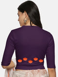 Women Back Printed Stretchable Elbow Sleeve RIB Blouse U0147 Violet