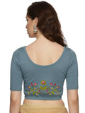Women Back Printed Stretchable Half Sleeve Blouse U0197 Elephant Grey