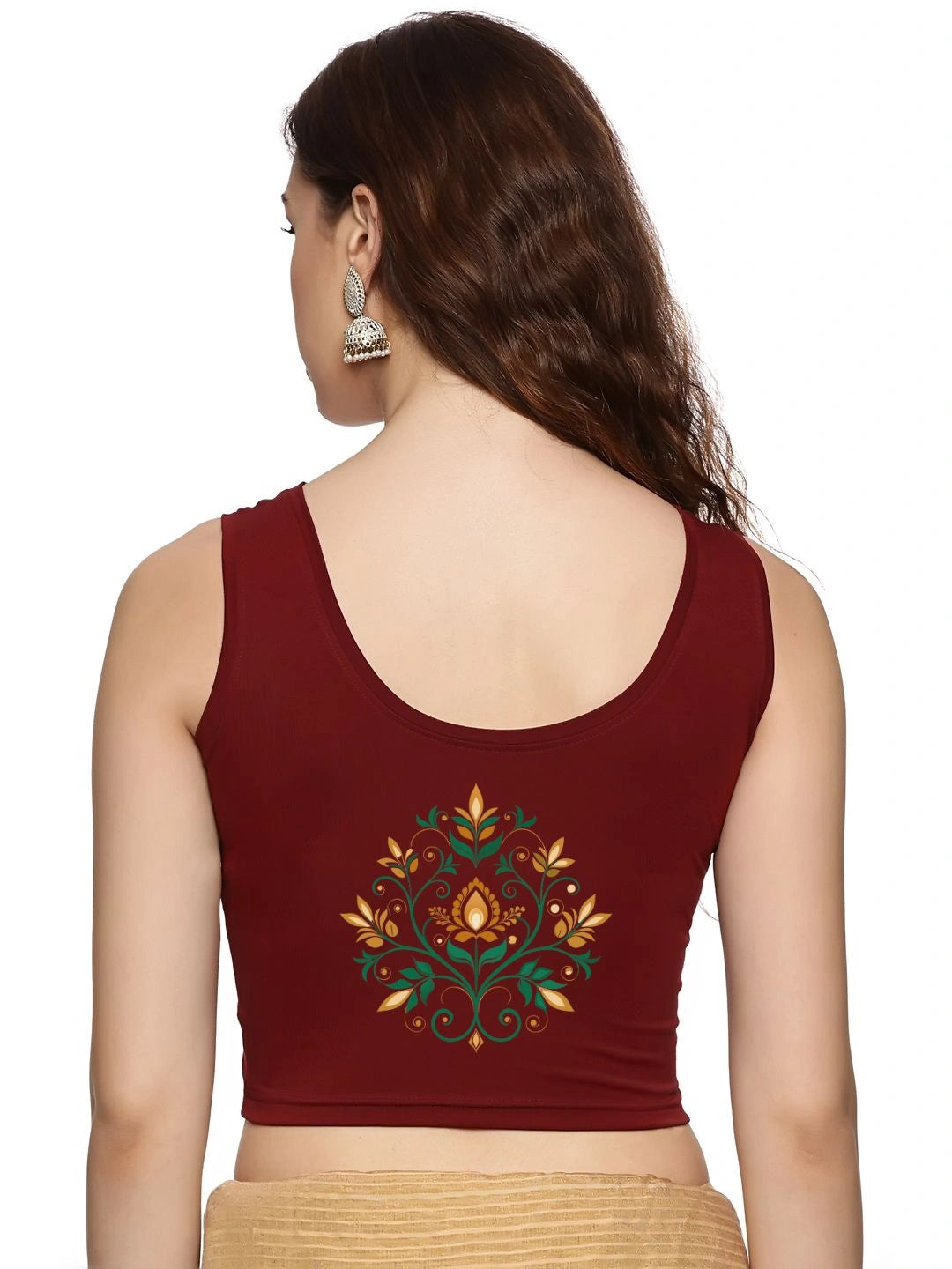 Women Sleevless Back Printed Stretchable  Blouse U0209