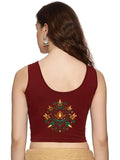 Women Sleeveless Back Printed Stretchable  Blouse U0209 Maroon