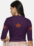 Women Back Printed Stretchable Elbow Sleeve RIB Blouse U0158 Violet