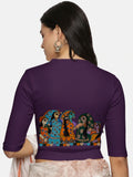 Women Back Printed Stretchable Elbow Sleeve RIB Blouse U0160 Violet