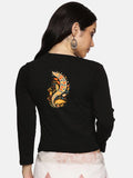 Women Three Fourth Sleeve Back Print Stretchable Blouse U0102 Black