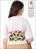 Women Stretchable Rib Square Neck Puff Sleeve Blouse Back Print U0258 White