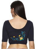 Women Back Printed Stretchable  Half Sleeve Blouse U0164 Navy