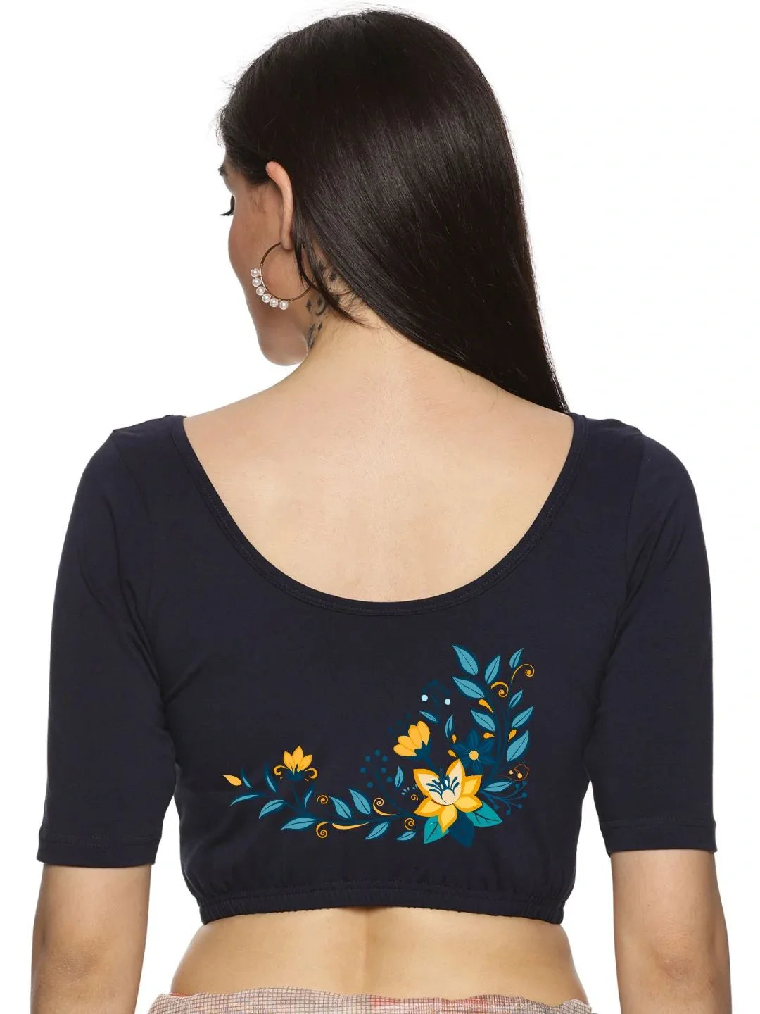 Women Back Printed Stretchable Blouse U0164 - notyetbyus