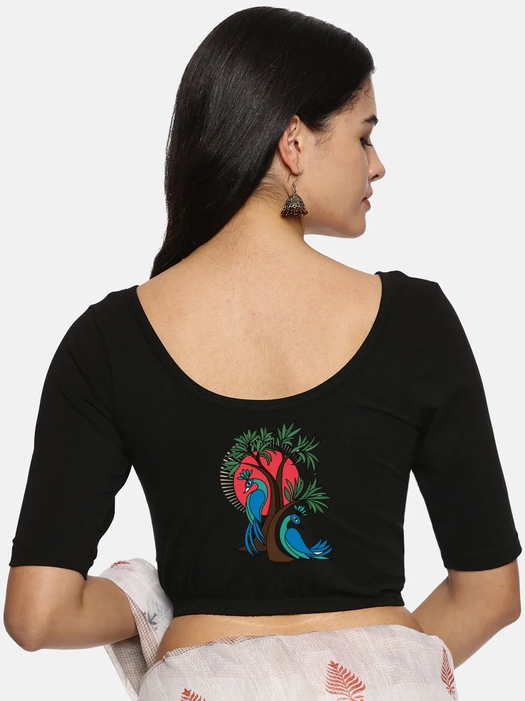 Women Back Printed Stretchable Blouse U0137 - notyetbyus