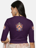 Women Back Printed Stretchable Elbow Sleeve RIB Blouse U0157 Violet