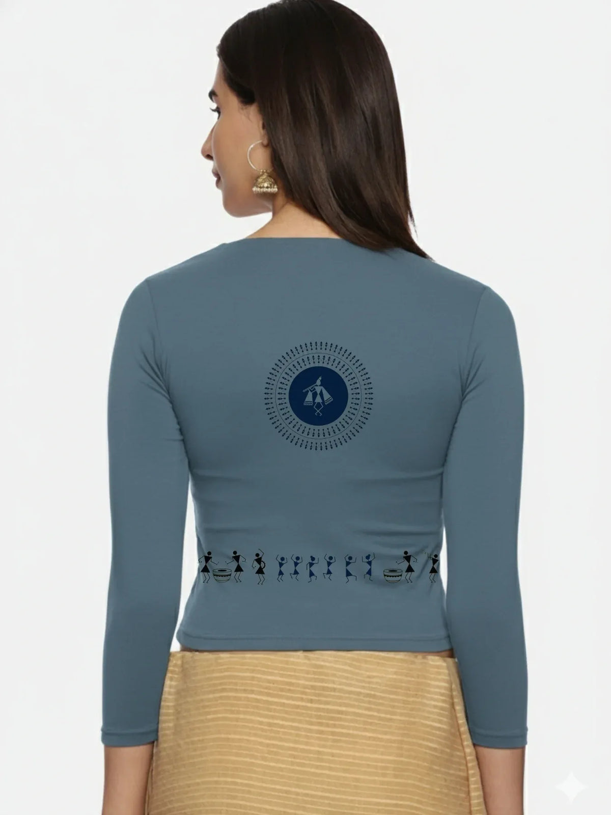 Women Three Fourth Sleeve Back Print Stretchable Blouse U0179 - notyetbyus