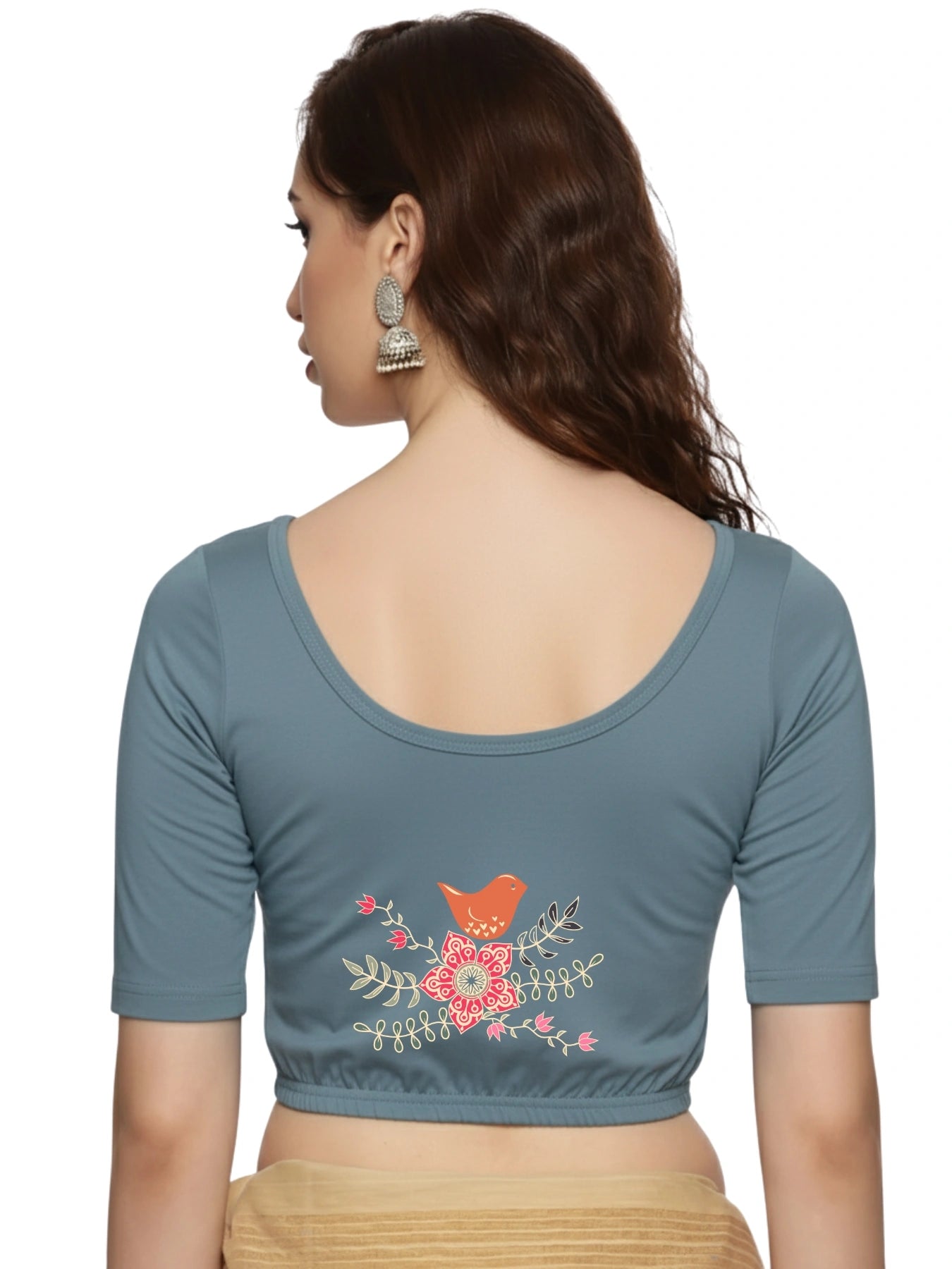 Women Back Printed Stretchable Blouse U0196