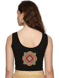 Women Sleevless Back Printed Stretchable  Blouse U0208 Black