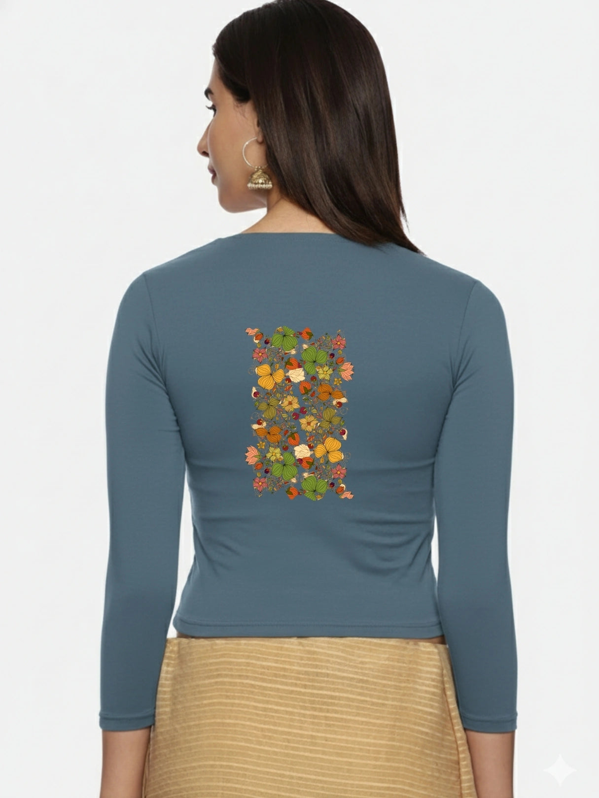 Women Three Fourth Sleeve Back Print Stretchable Blouse U0183 - notyetbyus