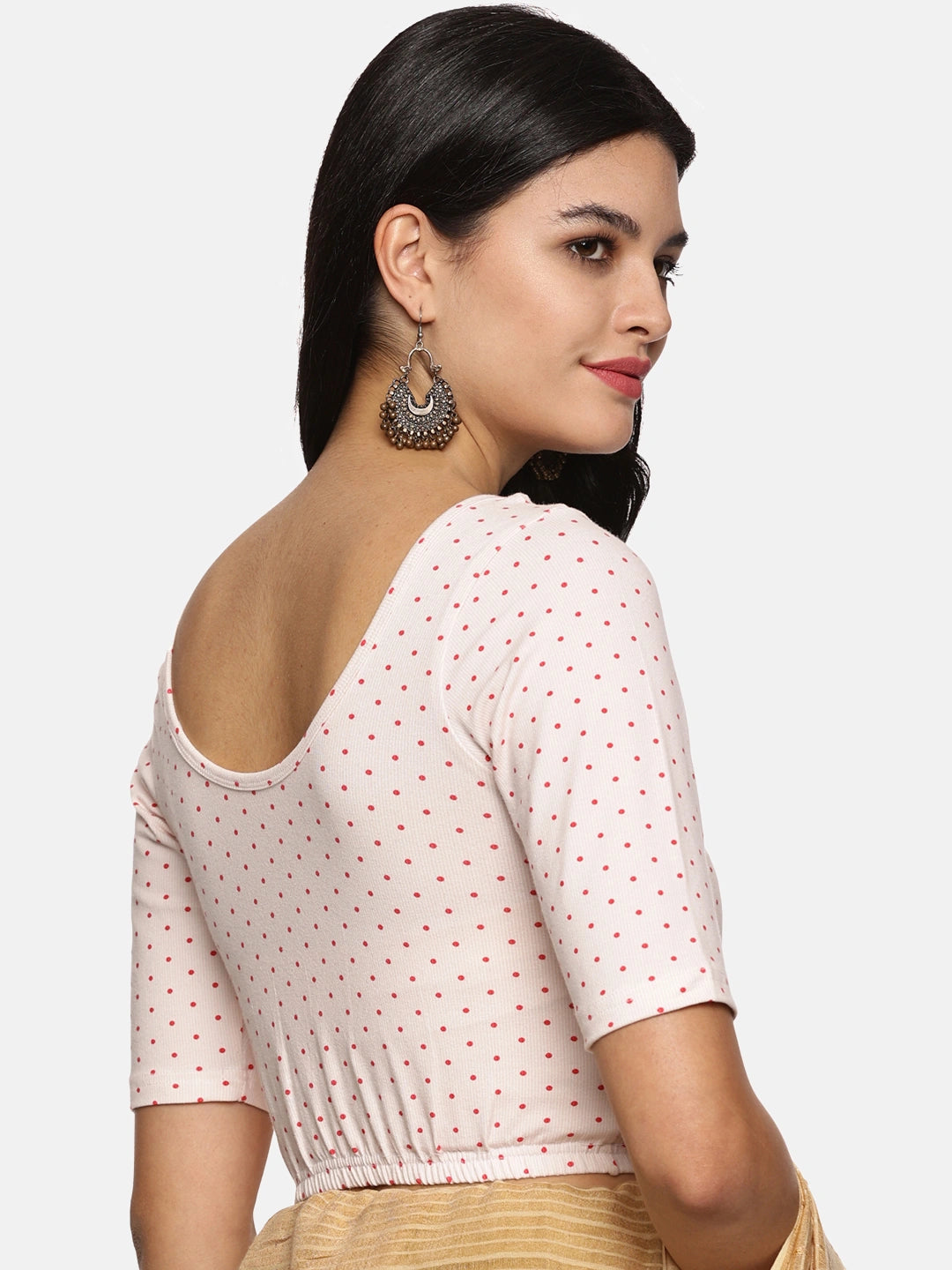Women Allover Printed Creme Stretchable Blouse UA02 - notyetbyus