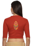 Women Back Printed Stretchable Elbow Sleeve RIB Blouse U0252 Rust