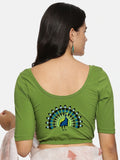 Women Back Printed Stretchable  Half Sleeve Blouse U0143 Mehndi Green