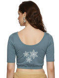 Women Back Printed Stretchable Half Sleeve Blouse U0198 Elephant Grey