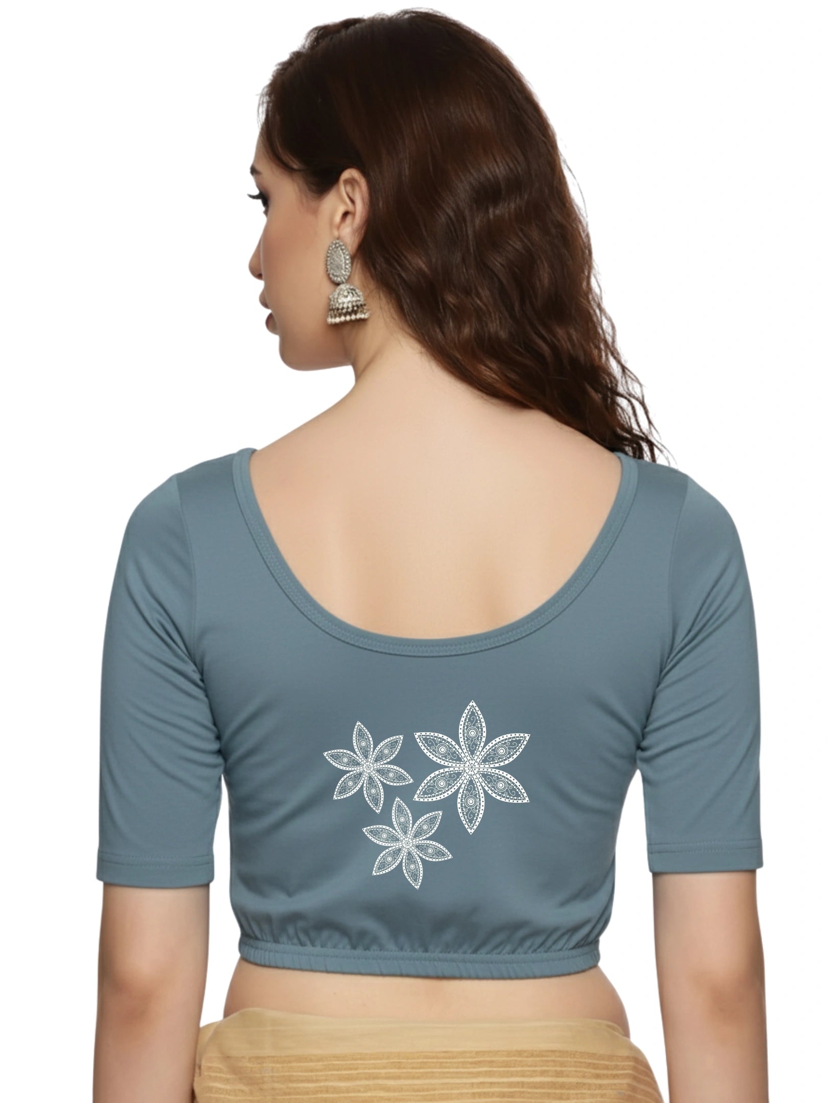 Women Back Printed Stretchable Blouse U0198