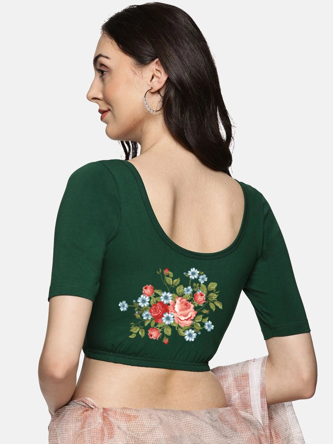 Women Back Printed Stretchable Blouse U0176