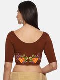 Women Back Printed Stretchable Half Sleeve Blouse U0227 Honey Brown
