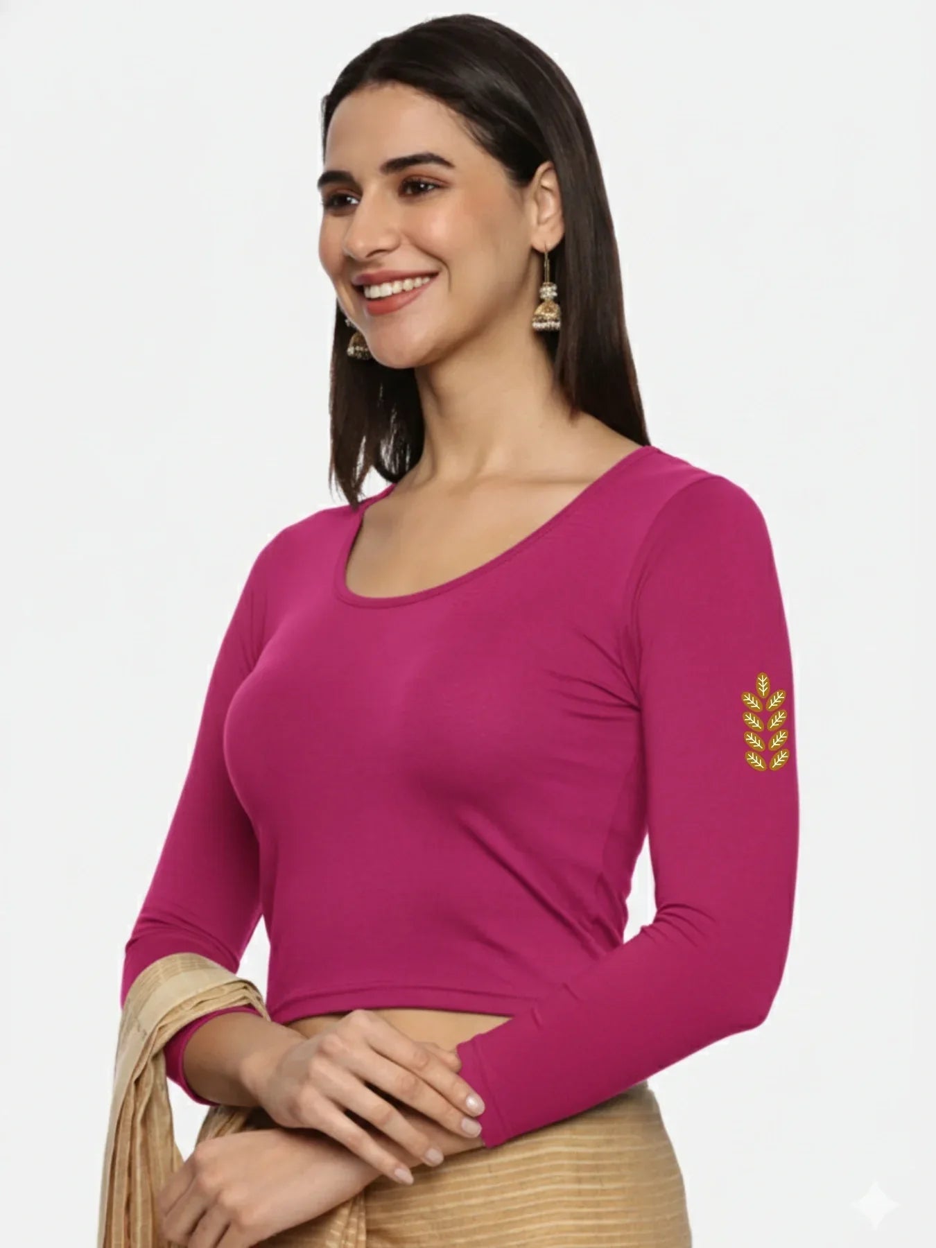 Women Three Fourth Sleeve Back Print Stretchable Blouse U0180 - notyetbyus
