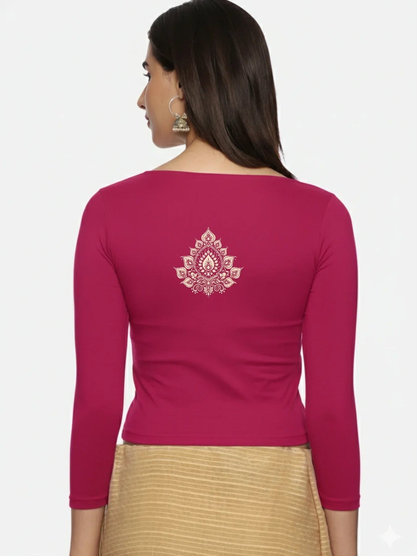 Women Three Fourth Sleeve Back Print Stretchable Blouse U0152 - notyetbyus