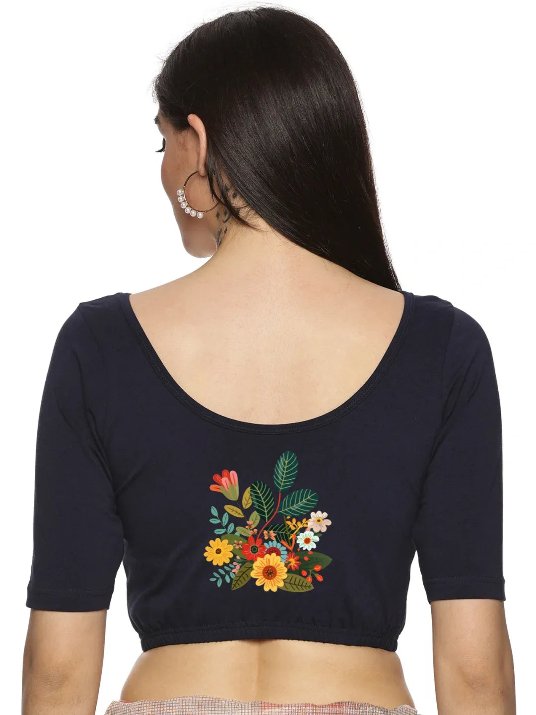 Women Back Printed Stretchable Blouse U0161 - notyetbyus