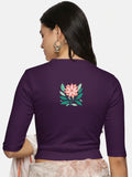 Women Back Printed Stretchable Elbow Sleeve RIB Blouse U0155 Violet