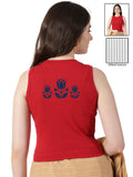 Women Back Printed Stretchable Sleeveless Close Neck RIB Blouse U0238 Red