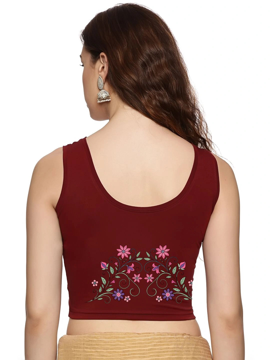 Women Sleevless Back Printed Stretchable  Blouse U0207