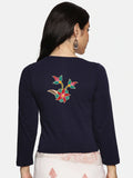 Women Three Fourth Sleeve Back Print Stretchable Blouse U0150 Navy