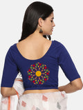 Women Back Printed Stretchable  Half Sleeve Blouse U0144 Royal Blue