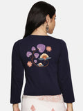 Women Three Fourth Sleeve Back Print Stretchable Blouse U0151 Navy