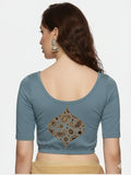 Women Back Printed Stretchable  Half Sleeve Blouse U0194 Elephant Grey