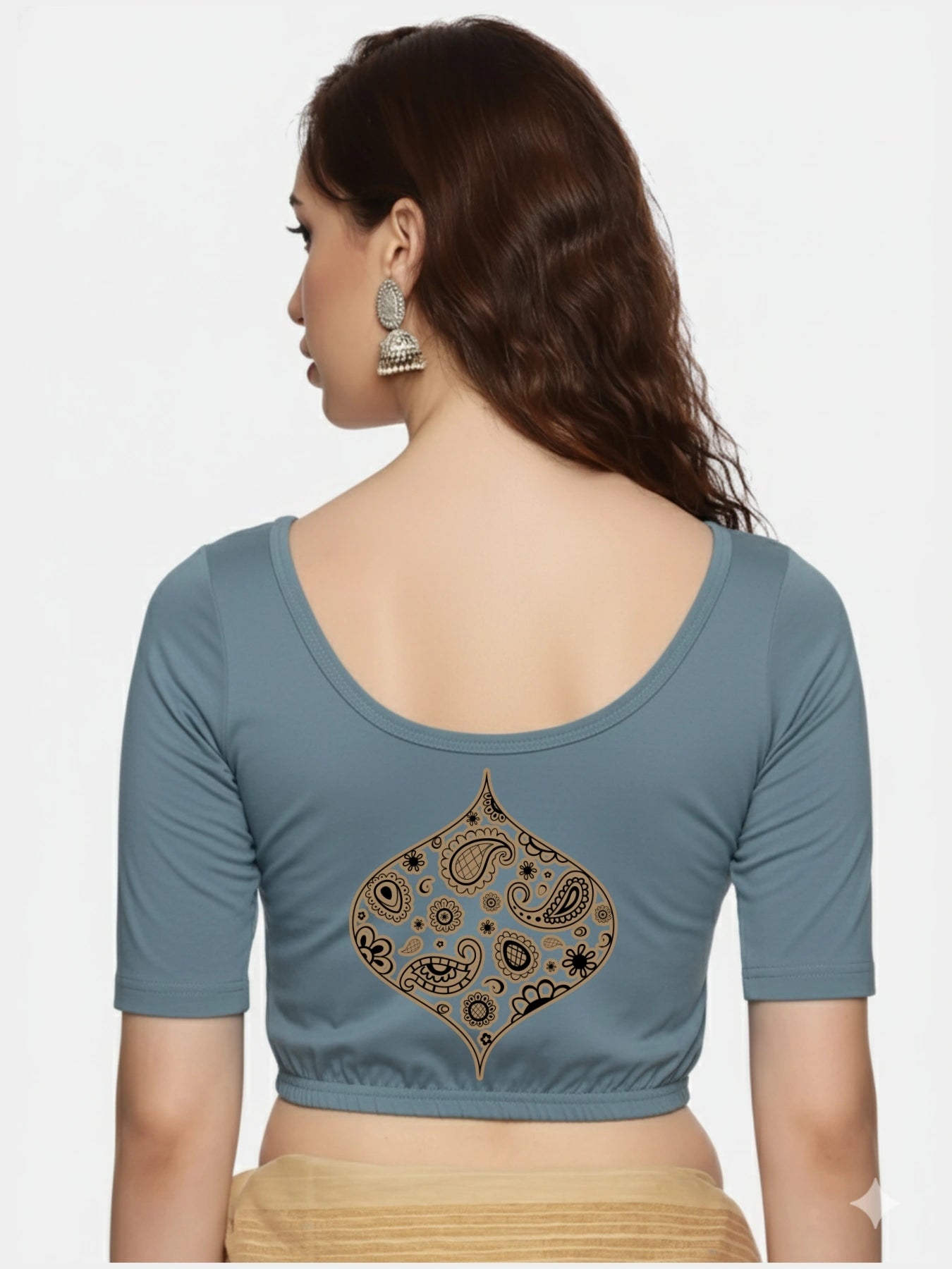 Women Back Printed Stretchable Blouse U0194
