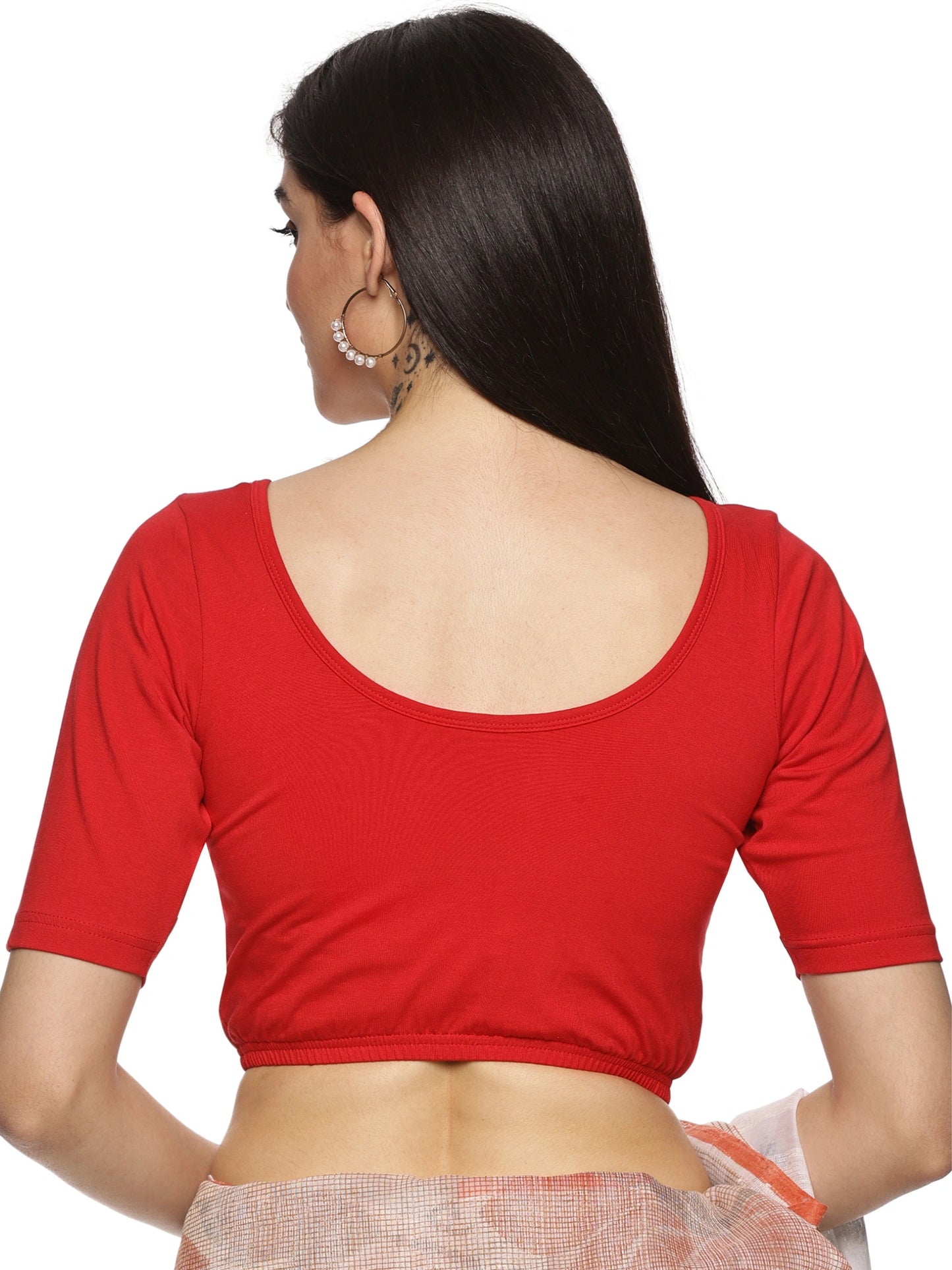 Women Plain Stretchable Half Sleeve Blouse U01A Red