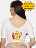 Women Back Printed Stretchable  Half Sleeve Blouse U083 White