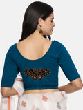 Women Back Printed Stretchable Half Sleeve Blouse U07 peacock