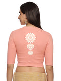 Women Back Printed Stretchable Elbow Sleeve RIB Blouse U0170 Peach
