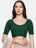 Women Plain Stretchable Half Sleeve Blouse U01A Bottle Green